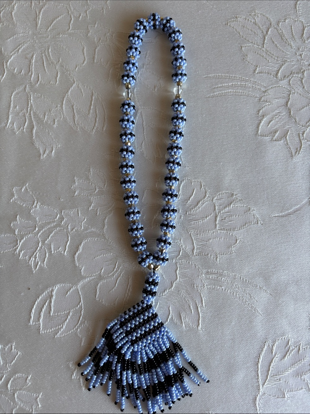 Handmade Light Blue and Black Beaded prayer beads